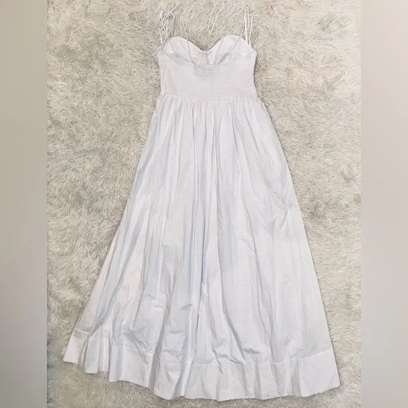 NWOT STAUD Landry Shoulder-Tie Smocked Cotton Maxi White Dress sz M - Picture 8 of 12